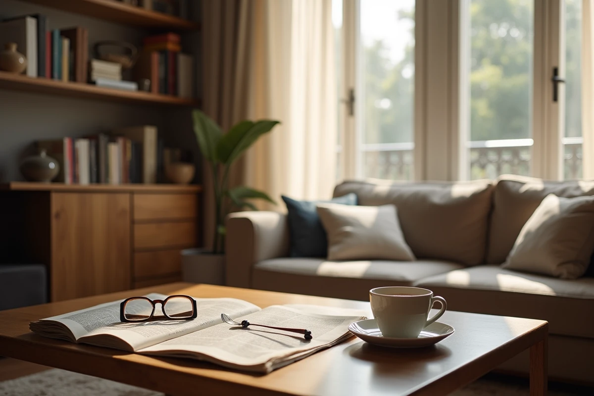 Intérieur d'appartement parisien intime avec objets du quotidien évoquant la vie privée d'un couple discret