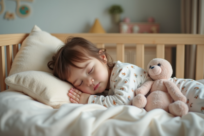 Bebe endormie paisiblement dans son lit douillet