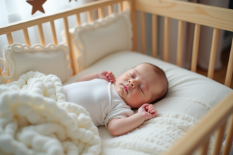 Bébé endormi paisiblement dans un berceau en bois