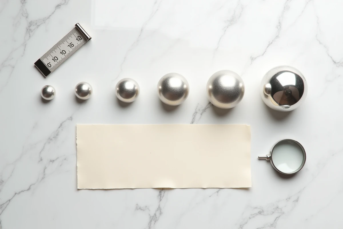 Comparaison de plusieurs bolas de grossesse en argent aux finitions différentes sur marbre blanc