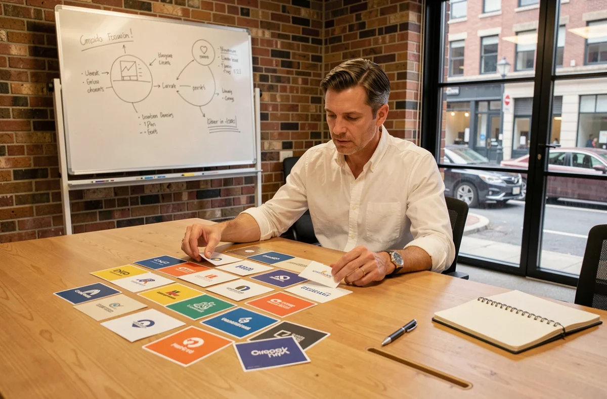 Manager comparant plusieurs modèles de jeux à gratter personnalisés pour une campagne marketing d'entreprise