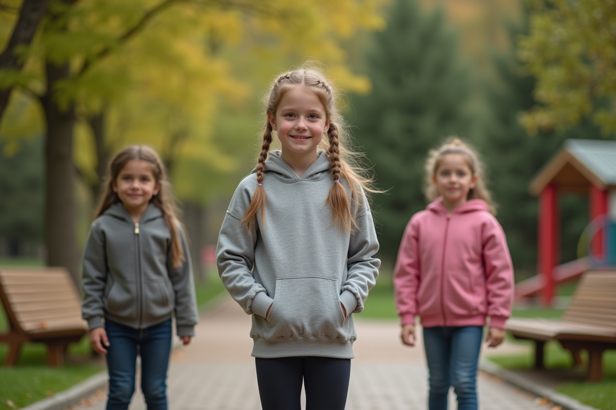 Fille préadolescente avec ses amis dans un parc