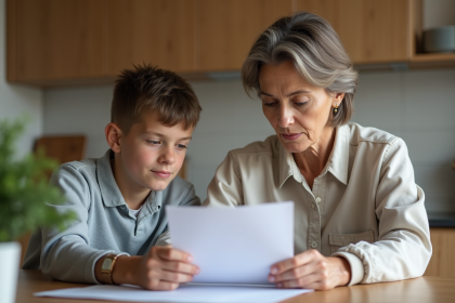 Femme et son fils adolescent dans une cuisine moderne