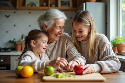 Seniore et petite fille partageant un moment de cuisine
