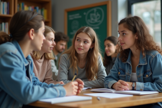 Groupe d'adolescents en classe collaborative