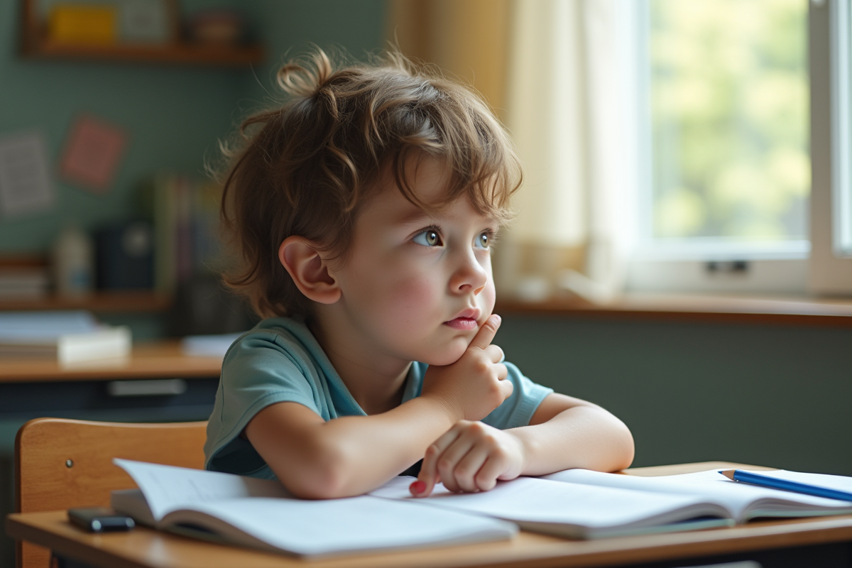 Jeune étudiant pensif à la fenêtre en classe
