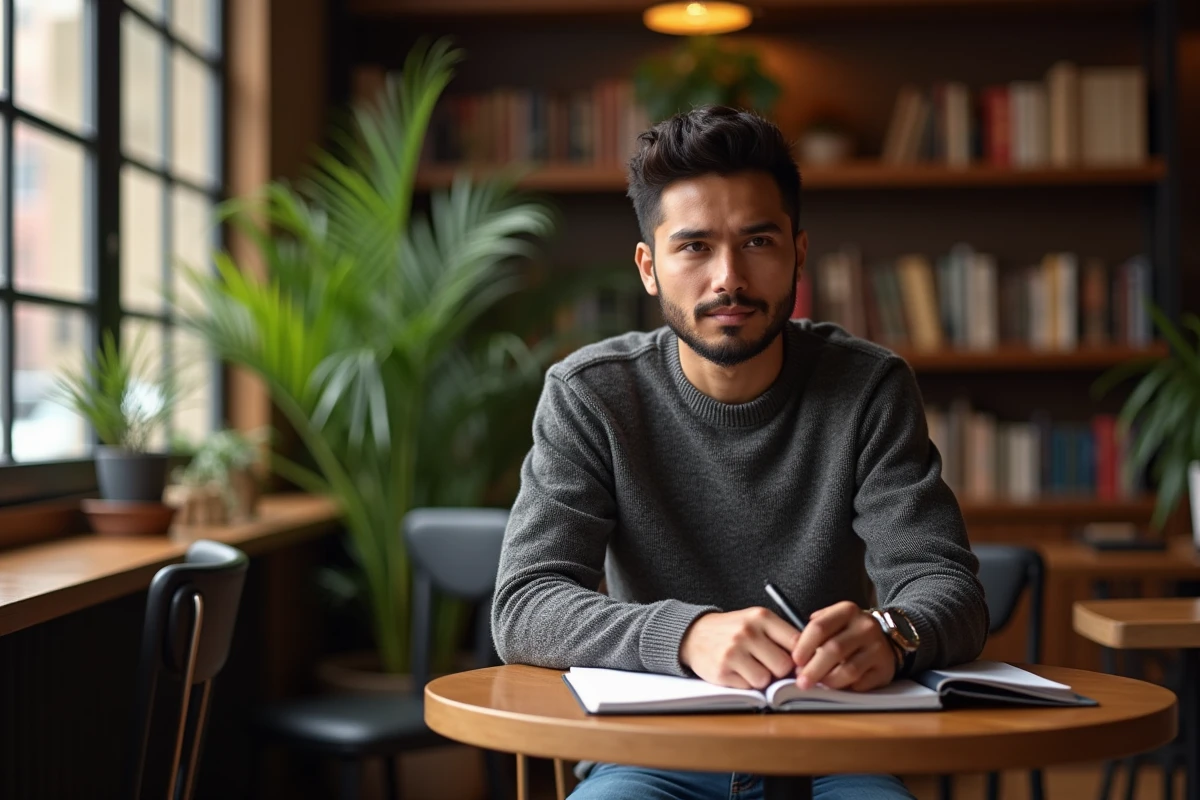 Jeune homme au café en train d