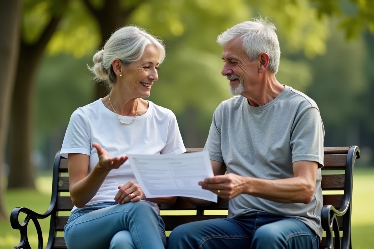 Homme et femme lisant un résultat dans un parc
