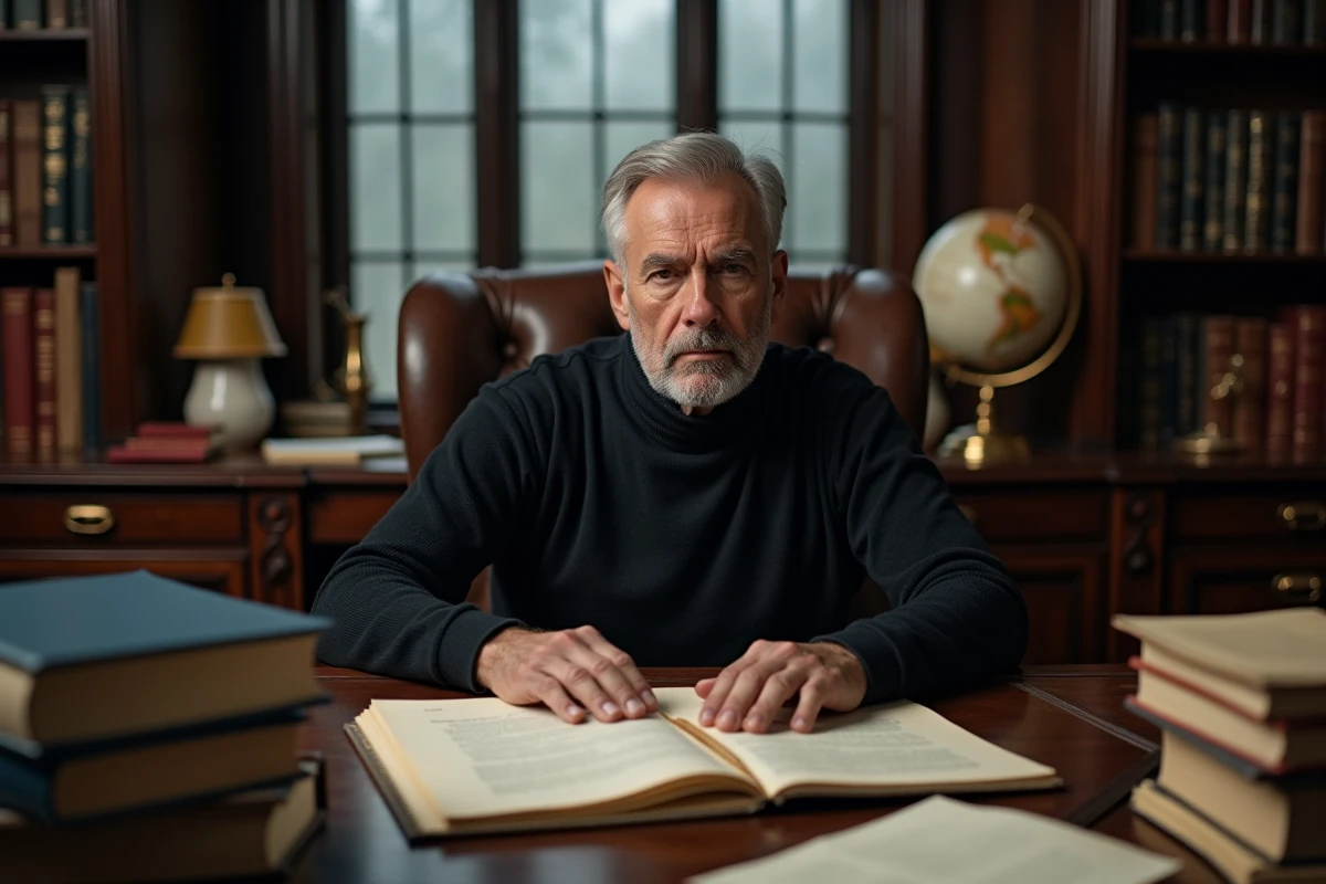 Homme concentré dans un bureau privé entouré de documents, symbolisant les vérités et zones d'ombre de la vie de Thierry Cabannes